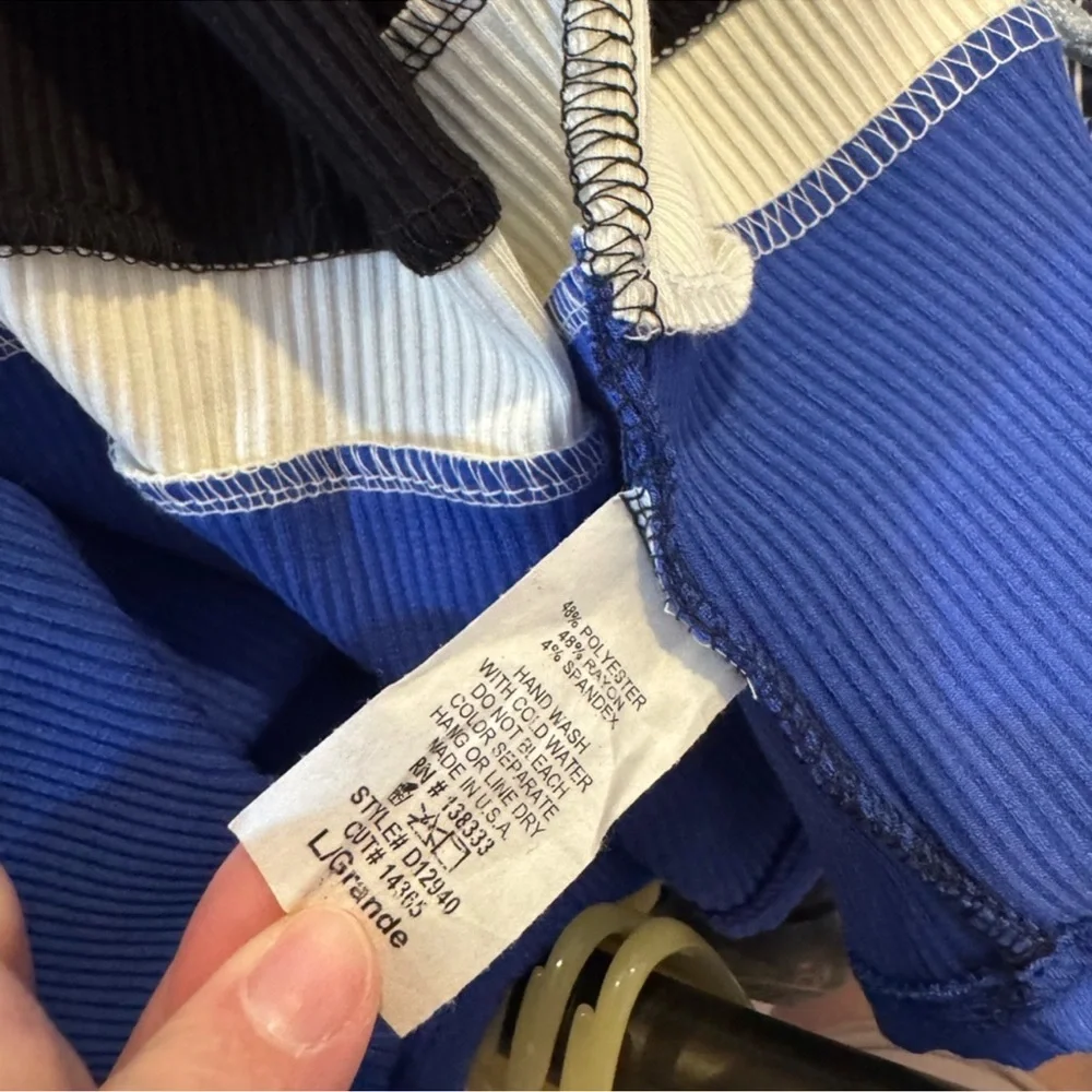 Black Strap Mini Dress with Blue & Cream Hem - Picture 12 of 12